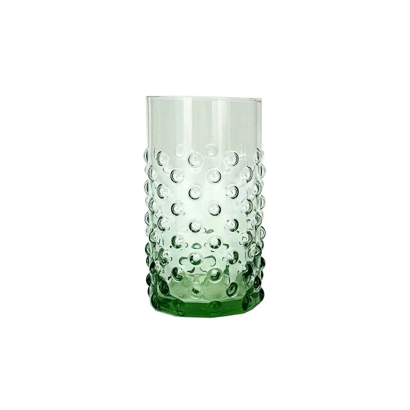 Glass Tumbler w/Dots Green 13x7cm (6/36)