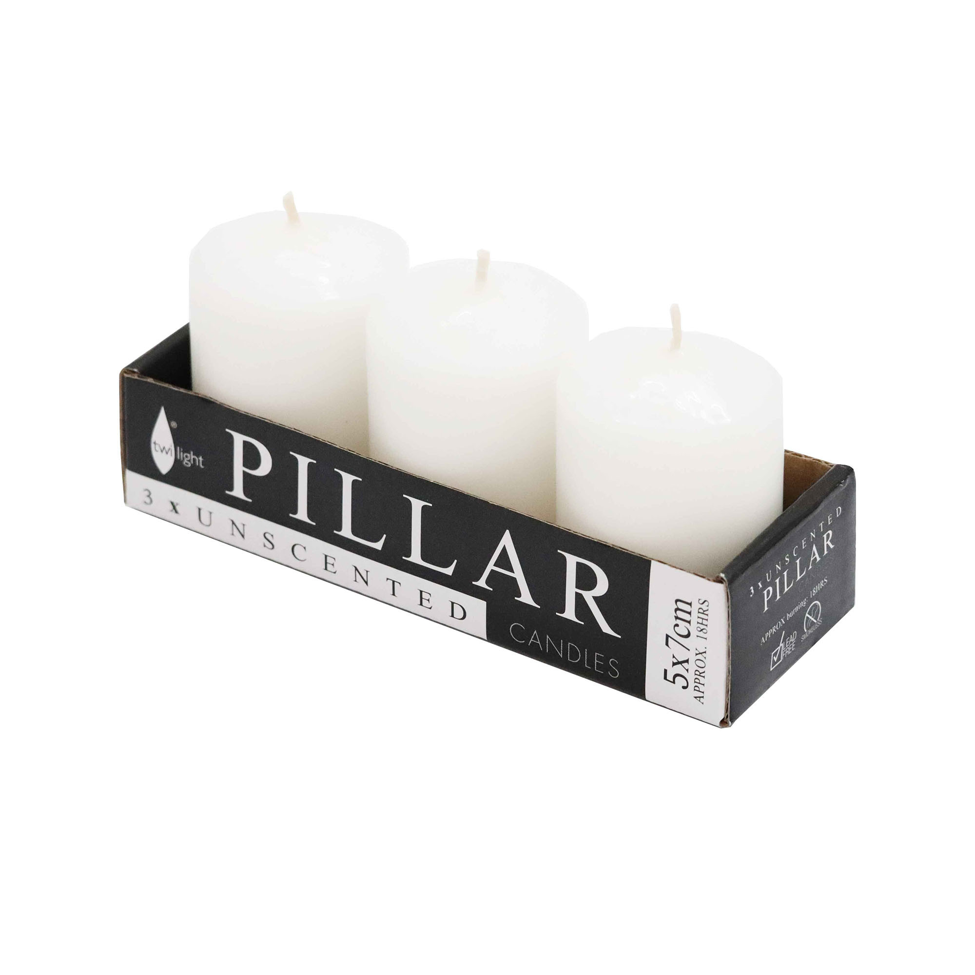 CandlePressedPillar5x7cm Pk/3-Wht(27/27)