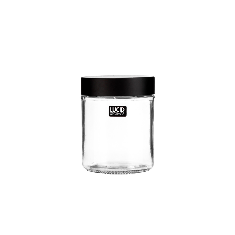 Glass Jarw/Blk Lid 10x12.5cm650ml(24/24)