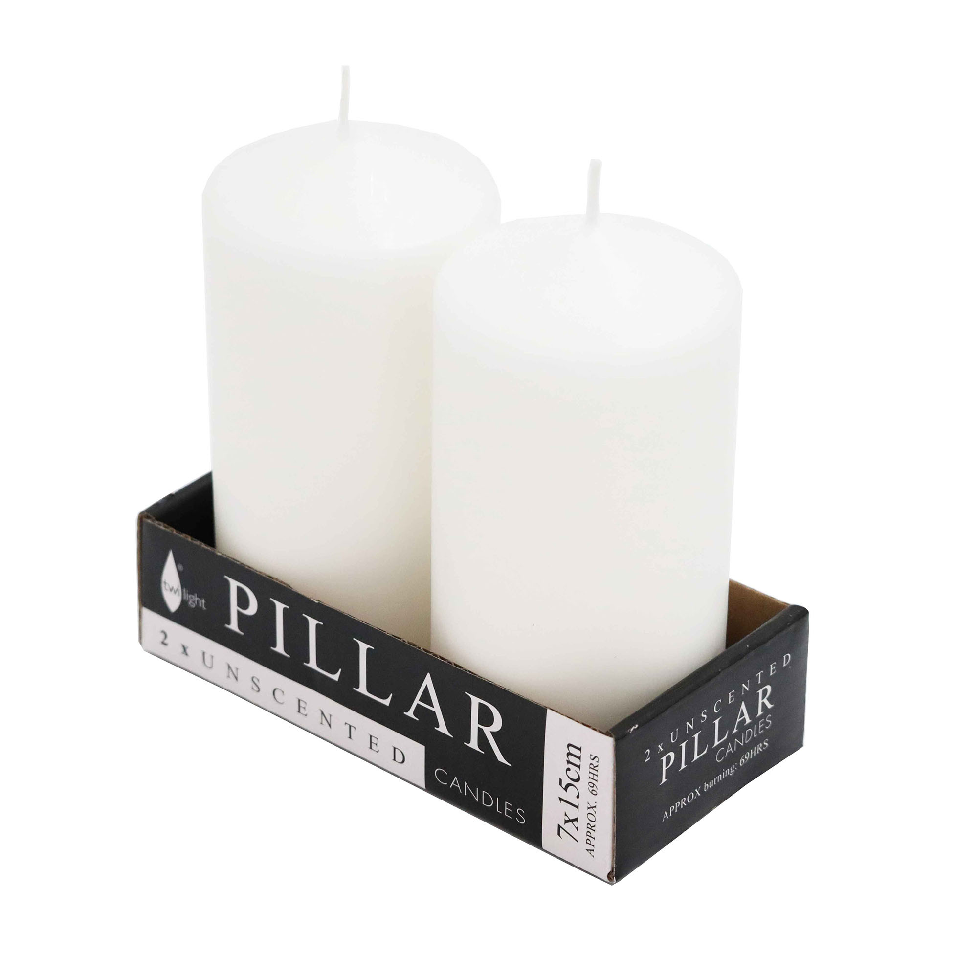 CandlePressed Pillar7x15cmPk/2Wht(18/18)