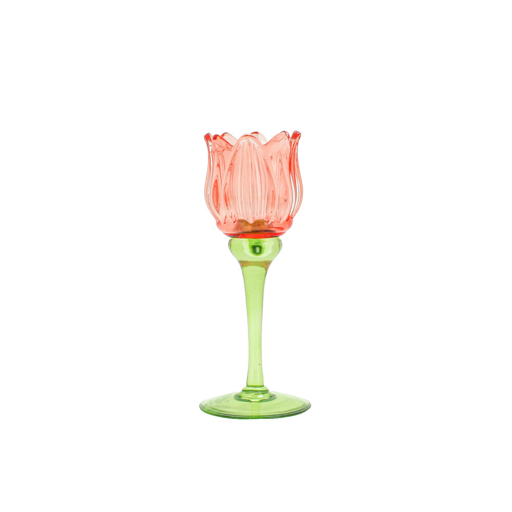 GlassCandleHolder7.8x19Pink&Green(12/24)