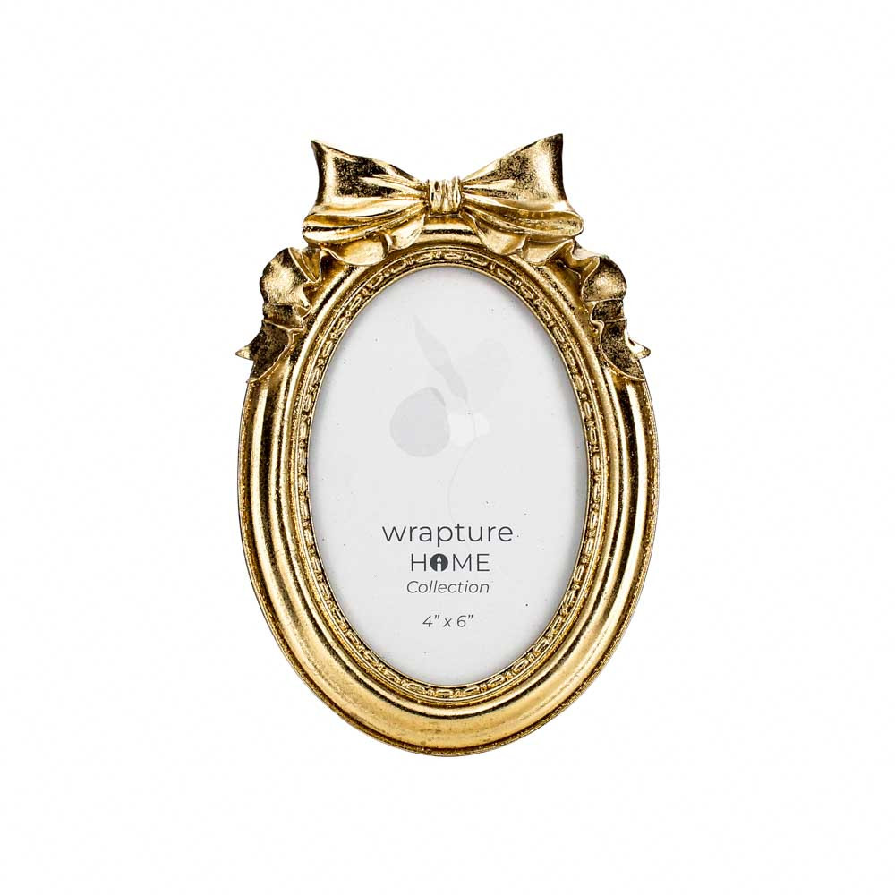 PhotoFrame Rd w/Bow 4x6Inch-Gold (6/24)