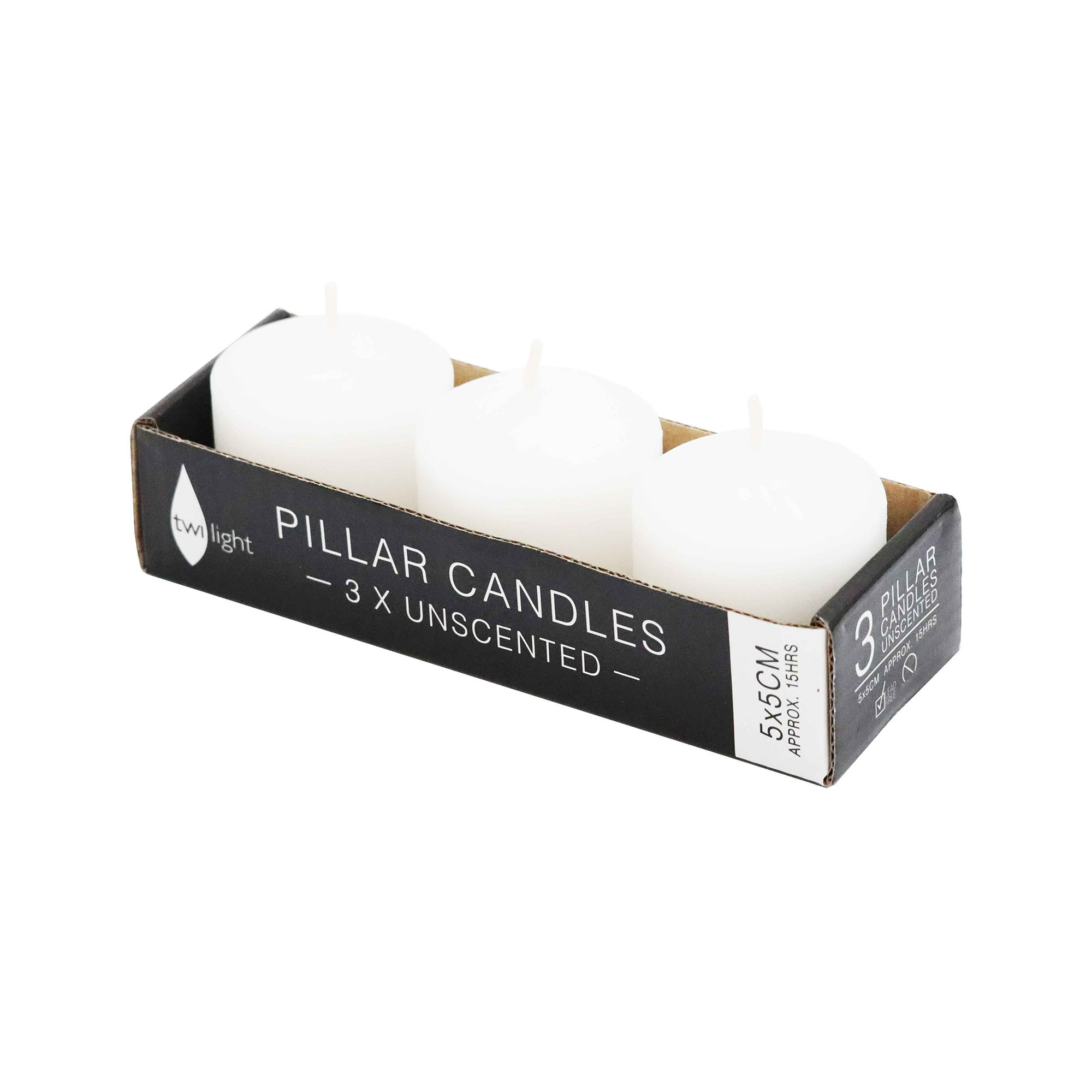 CandlePressed Pillar5x5cmPk/3-Wht(48/48)