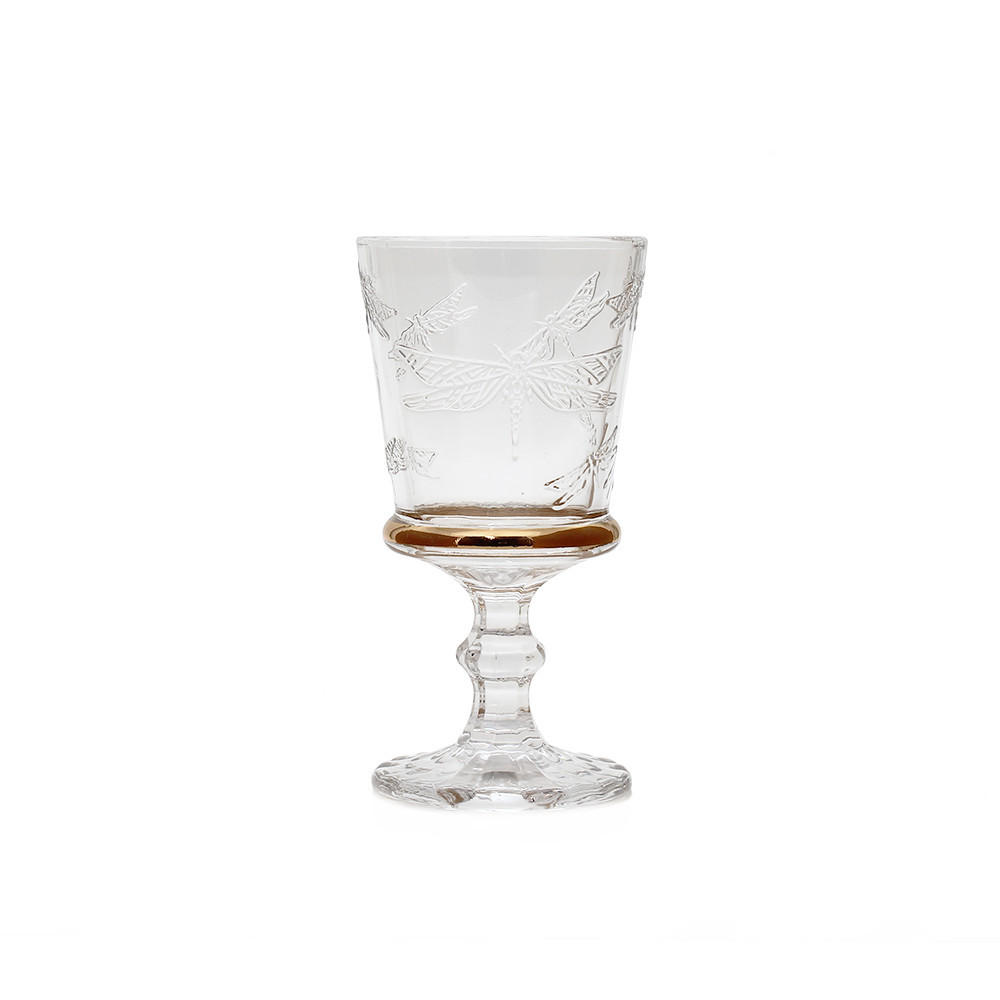 GlassWineDragonflyD8.3x16cmGoldRim(6/24)