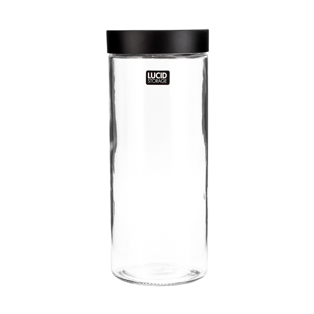 Glass Jarw/Blk Lid 11x11x27cm2.1L(12/12)