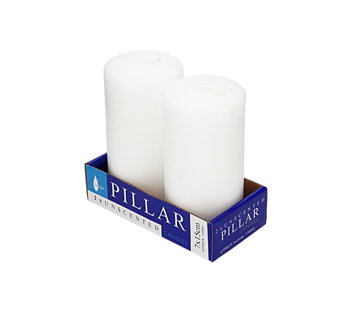 CandlePressed Pillar7x15cmPk/2Wht(18/18)
