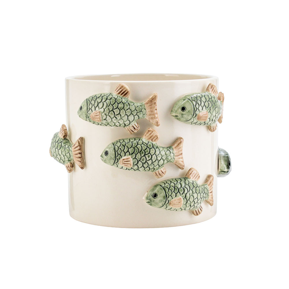 Pot w/Fish Deco D15x11cm (1/18)