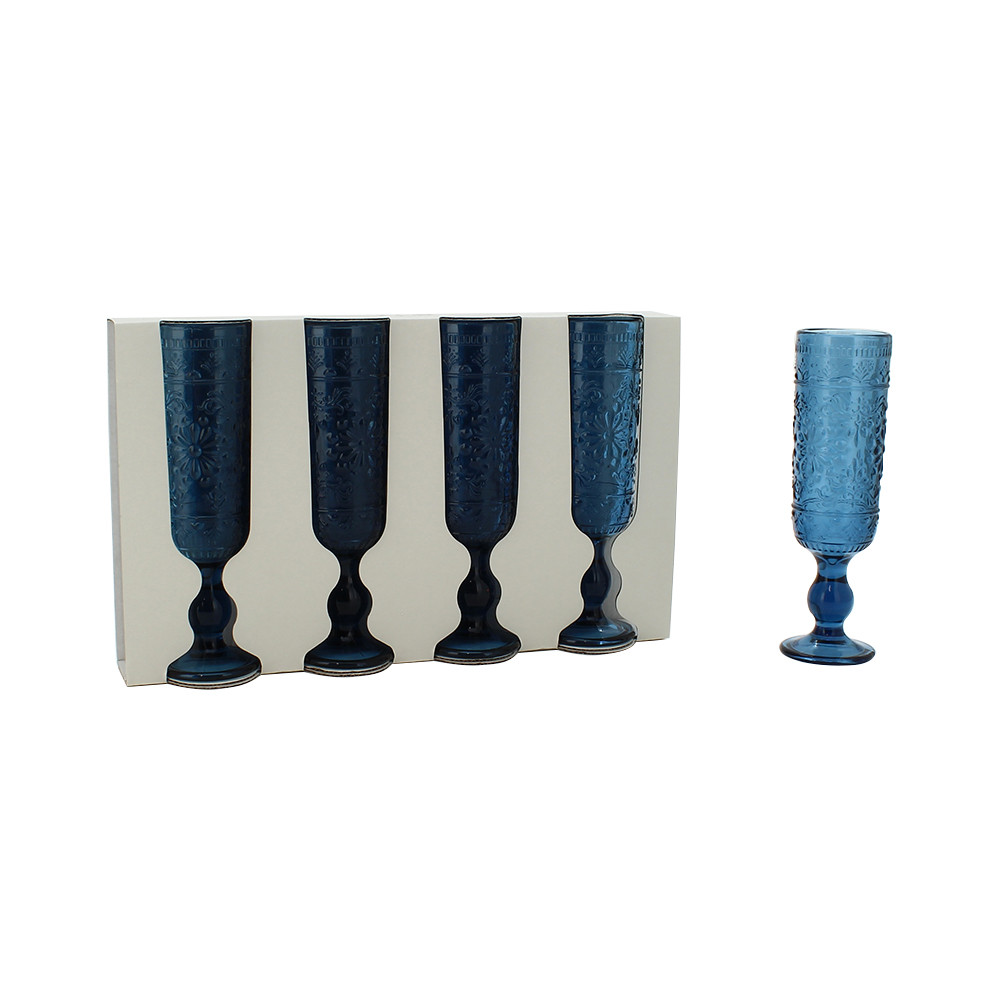 Glass Champagne S/4 D6xH20cm Blue (1/6)