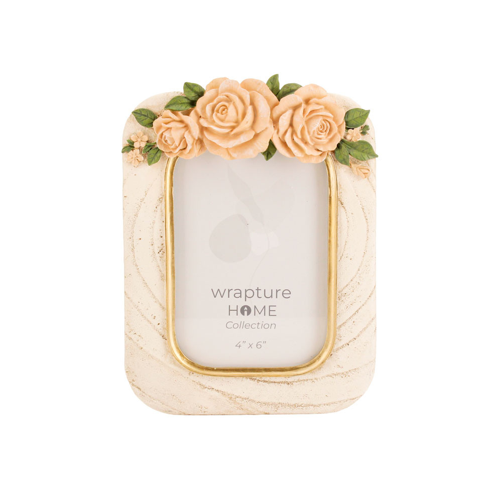 Photo Frame w/Flower 4x6 Inch-Wht (6/24)