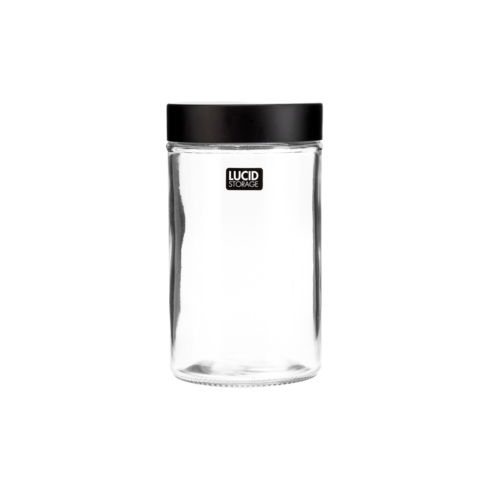 Glass Jar w/Blk Lid 10x10x18cm 1L(24/24)