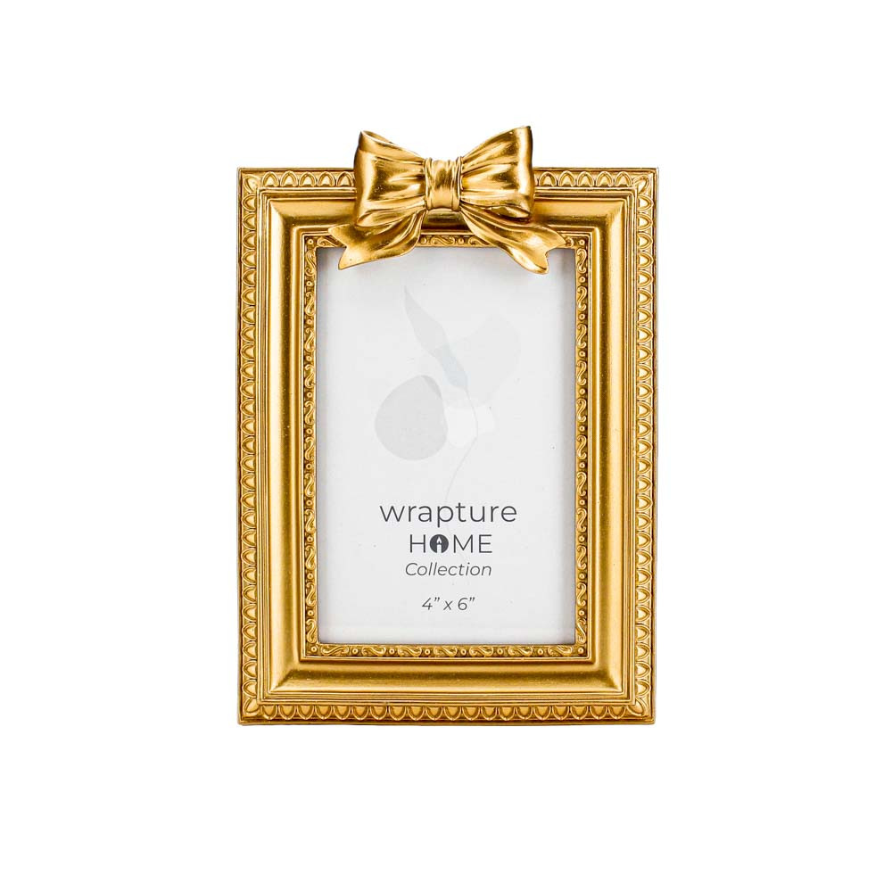 PhotoFrameSq w/Bow 4x6Inch-Gold (6/24)