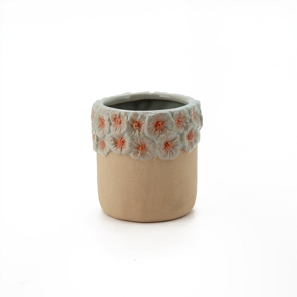 Pot w/Blue Flower Deco 9.5x9.5x9cm(6/24)